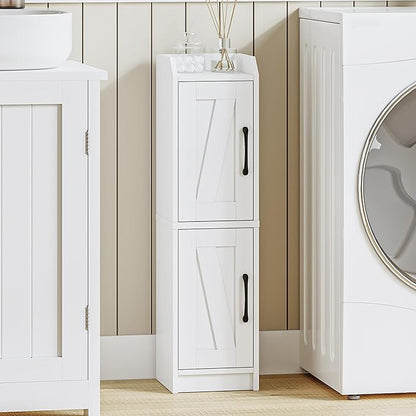 Bathroom Storage Cabinet, Small Corner Floor Cabinet with Door and Shelves, Narrow Bathroom Organizer and Paper Storage with Adjustable Shelves, for Small Spaces, White BC27013X