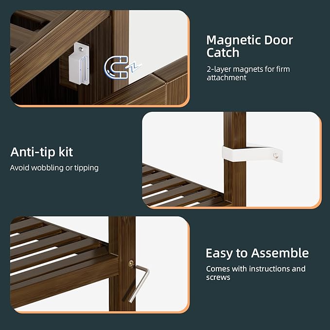 HITNET Bathroom Cabinet, Bamboo Floor Cabinet Freestanding Narrow Storage Unit with Removable Shelves, 6 Tier Tall Cabinet, Walnut