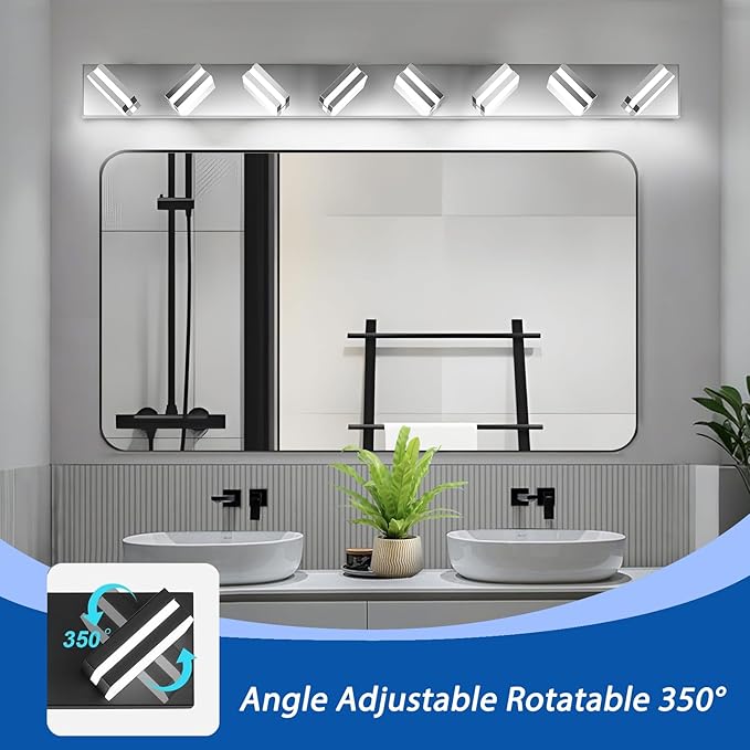 IZORRO LED Modern Bathroom Lights Fixtures(8-Light,Dimmable),Chrome Acrylic Wall Lighting,Vanity Lights for Bathroom Over Mirror - 6000k 46In （No Assembly Required）