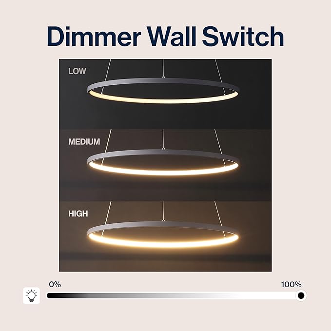 JONATHAN Y 23.75" Gray Modern Integrated LED Pendant Light, Dimmable Round Hoop Chandelier for Kitchen Island, Dining Room, Adjustable Height Metal Hanging Light (JYL7203E)