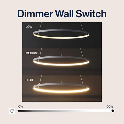 JONATHAN Y 23.75" Gray Modern Integrated LED Pendant Light, Dimmable Round Hoop Chandelier for Kitchen Island, Dining Room, Adjustable Height Metal Hanging Light (JYL7203E)