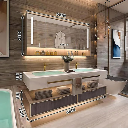 Double Bathroom Vanities with Sink - Floating Bathroom Vanity Includes Modern Metal Luxury Style,Wall Mouted Cabinet with Towel Hanging & Led Light | Slate Countertops （68IN）, Grey