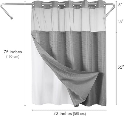 Americanflat 72x75 Hookless Waffle Pattern Shower Curtain - Water-Resistant Long Shower Curtain with Sheer Panel, Snap-in Liner, and Durable Grommets - 100% Polyester - Light Grey