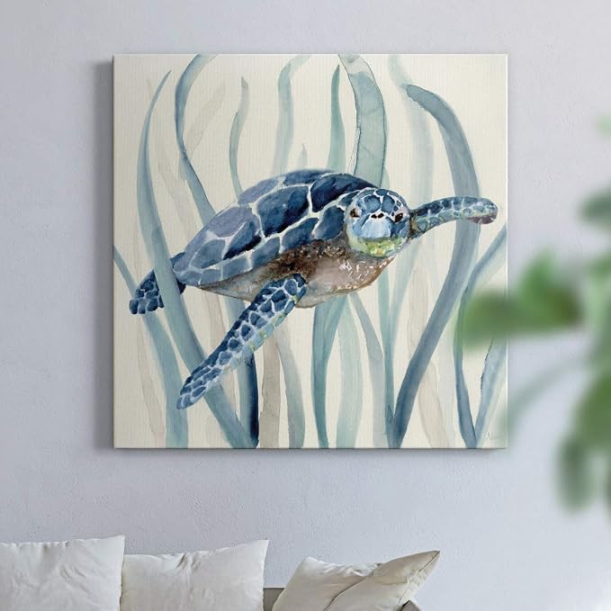 Renditions Gallery Turtle in Seagrass I Wall Art, Premium Gallery Wrapped Canvas Decor, Ready to Hang, 32 in H x 32 in W, Made in America Print