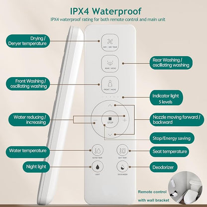 AQUATIZ Elongated Smart Toilet Bidet, Electric Toilet Seat with Self-Cleaning Nozzle, Adjustable Warm Water, Deodorizer, Air Dryer, LED Night light (Remote Control)