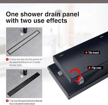 SaniteModar Linear Shower Drain 40 inch Matte Black with Tile Insert Panel | AISI 304 Stainless Steel Black Linear Dain Rectangle Shower Floor Drain with Hair Strainer and Leveling Feet