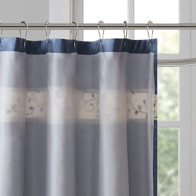 Madison Park Serene Shower Curtain for Bathroom, 72 x 72, Navy | Adds Privacy, Machine Washable, Floral Pattern, OEKO-TEX Certified