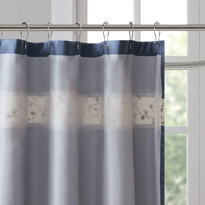 Madison Park Serene Shower Curtain for Bathroom, 72 x 72, Navy | Adds Privacy, Machine Washable, Floral Pattern, OEKO-TEX Certified