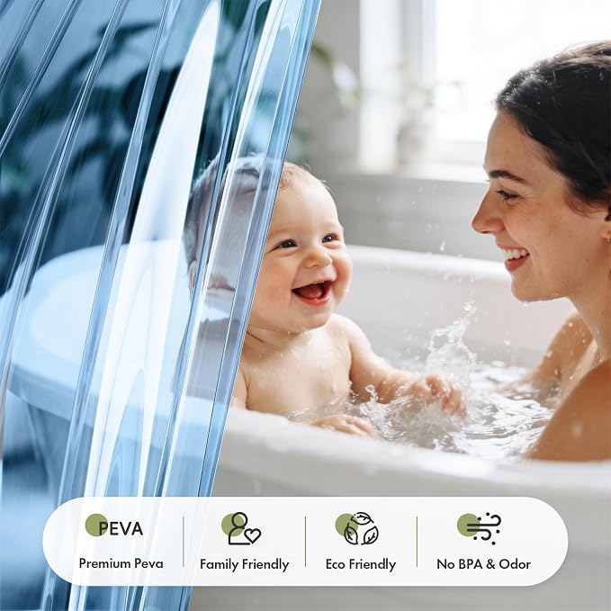 Bathway Shower Curtain Liner, Clear Shower Curtain Liner 72x72 PEVA Waterproof Shower Curtain Liner Plastic with 3 Magnets and 12 Rustproof Metal Grommets, Lightweight Blue Shower Liner for Bathroom