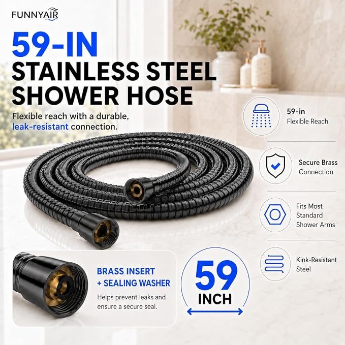 High Pressure Shower Head, Stick-on Low Mount Wall Bracket, Black | 5 Spray Modes, Water-Saving, 360° Adjustable Bracket, For Low Water Pressure Home, RV, Bathroom, Fix Firmly Kid-Friendly