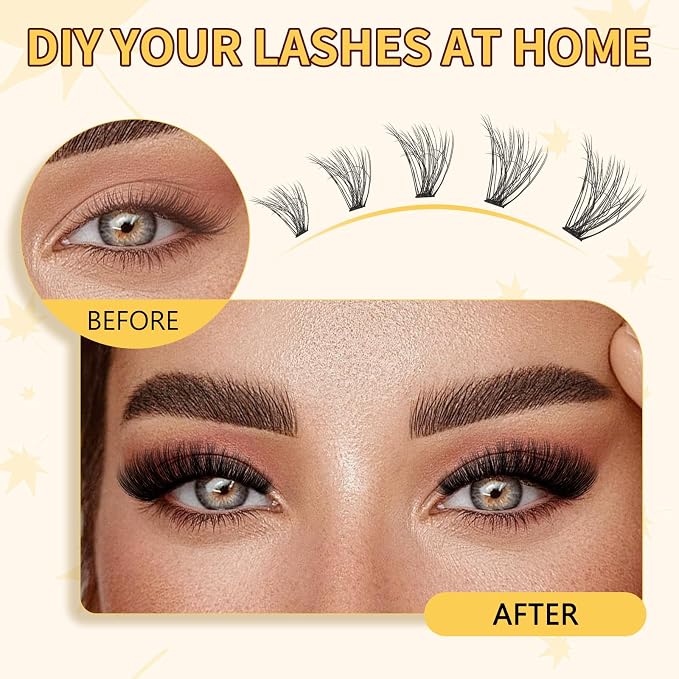 QUEWEL Lash Clusters Kit, 280Pcs 40D+50D 3D Lash Cluster Eyelash Extensions | 10-18mm Volume Individual Lashes with Lash Bond and Seal and Lash Tweezers Easy DIY at Home(40D+50D 3D Kit)