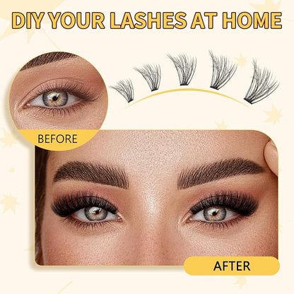 QUEWEL Lash Clusters Kit, 280Pcs 40D+50D 3D Lash Cluster Eyelash Extensions | 10-18mm Volume Individual Lashes with Lash Bond and Seal and Lash Tweezers Easy DIY at Home(40D+50D 3D Kit)