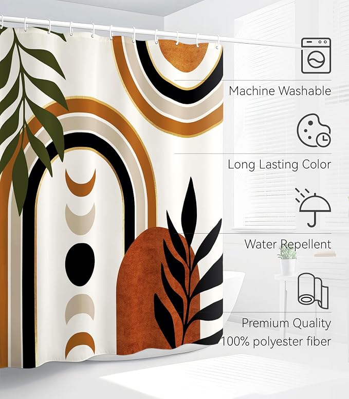 Shower Curtain for Bathroom Stall Boho Modern Cute Aesthetic Decorative Girly Waterproof Unique Art Boho Girls Chic Print Design Teen Pretty Women Cortinas de Baño Bathtub 72 x72 Inch