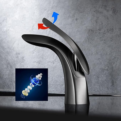 BiaoTeng Faucets for Bathroom Sinks One Hole High Hot and Cold Single Handle Bathroom Sink Faucets Brass Grey
