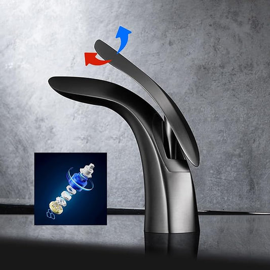BiaoTeng Faucets for Bathroom Sinks One Hole High Hot and Cold Single Handle Bathroom Sink Faucets Brass Grey