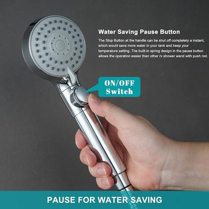 GwernKB Handheld Shower Head with Hose and On Off Switch,Water Saving | 3 Mode High Pressure Spray,for RV Camper,Bathroom,No Drilling Wall Mount Adhesive Shower Holder,Hose Guide Ring,Silver