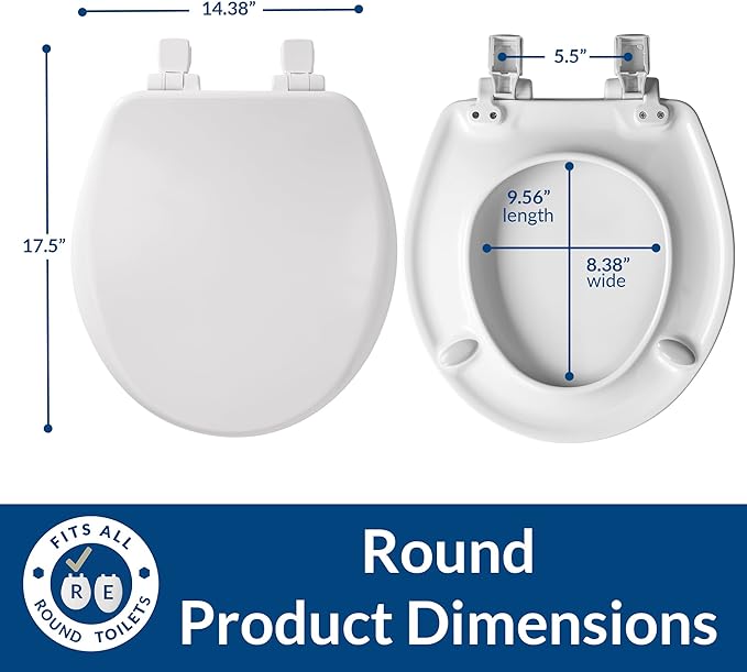 Myafair Alesio II Slow Close Toilet Seat, Easy Clean Hinges and Adjustable Perfect Fit Wood Seat, Made in USA, Round, White