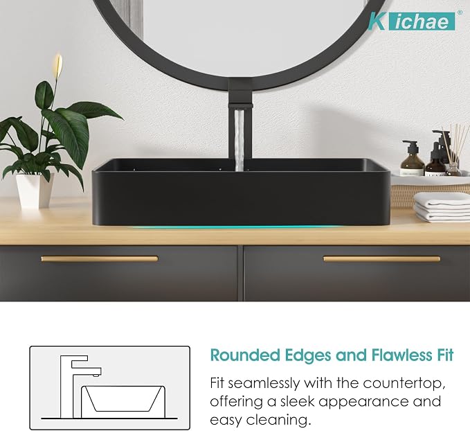 Vessel Sink Rectangle- 24"x14" Modern Rectangular Top Counter Bathroom Sink Matte Black Porcelain Ceramic Lavatory Sink Bowl Art Basin