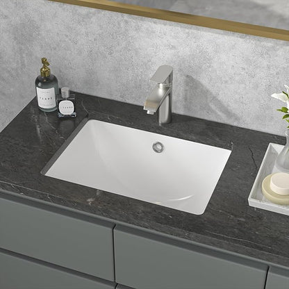 Sarlai Undermount Bathroom Sink Rectangular - 20 x 15 Inch Bathroom Sink Rectrangle Undermount Pure White Porcelain Ceramic Lavatory Vanity Vessel Sink