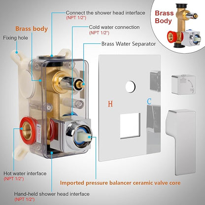 Ceiling Mount Shower Faucet Set, Rain Shower System, 10 inch Ceiling Shower Faucet with Handheld Shower Head, With Shower Valve and Trim Kit Polished Chrome