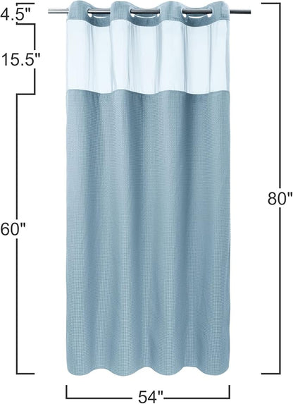 River Dream Heavyweight Waffle No Hook Shower Curtain with Liner,Blue,54x80 | Dotted Waffle,Snap-in Liner,Heavy Duty,Quick Dry,Mesh Top Window,With Bottom Magnets,Hotel-Grade,Washable,Stall Long Size