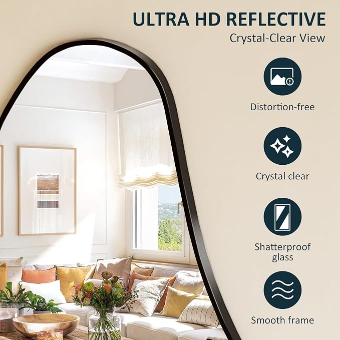 Irregular Full Length Mirror, 26"x46" Full Body Mirror with Metal Frame, Asymmetrical Mirrors for Entryway Bathroom Living Room Bedroom, Horizontal or Vertical Hanging