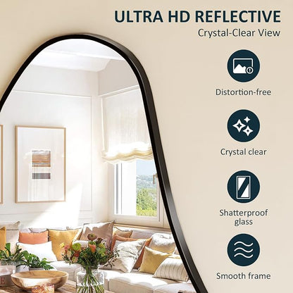 Irregular Full Length Mirror, 23"x47" Full Body Mirror with Metal Frame, Asymmetrical Mirrors for Entryway Bathroom Living Room Bedroom, Horizontal or Vertical Hanging