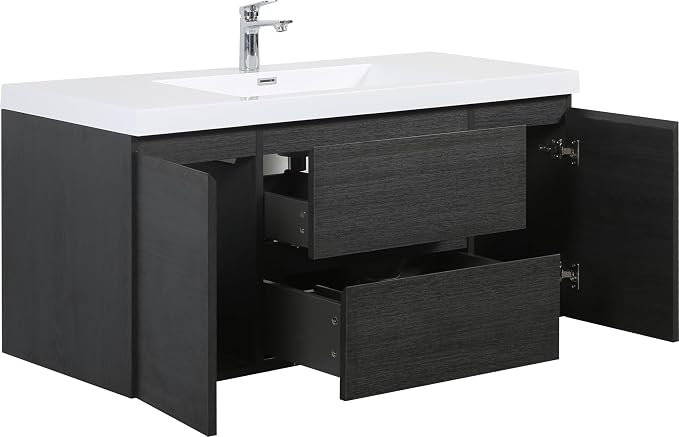 Floating Bathroom Vanity with Sink, 48" Wall-Mounted Bathroom Storage Vanity Cabinet with Resin Top Basin and Soft Close Drawers, No Assembly Required, Espresso Wood