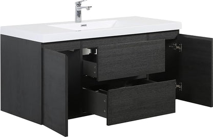 Floating Bathroom Vanity with Sink, 48" Wall-Mounted Bathroom Storage Vanity Cabinet with Resin Top Basin and Soft Close Drawers, No Assembly Required, Espresso Wood
