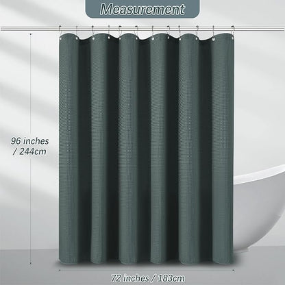 Extra Long Shower Curtain, 96 Inch Long Waffle Weave Heavy Duty Thick Cloth Bathroom Shower Curtain, Neutral Weighted Hotel Bath Curtain Set with 12 Hooks, 72x96 Stormy Weather