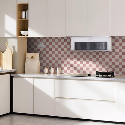 Art3d Grid Peel and Stick Backsplash, 10-Pack, 12" x 12", Pink & Warm White | Enhanced Thickness, Strong Adhesion, Moisture Resistant, Long-Lasting, Minimalist Look, DIY Friendly, for Kitchen Countertops