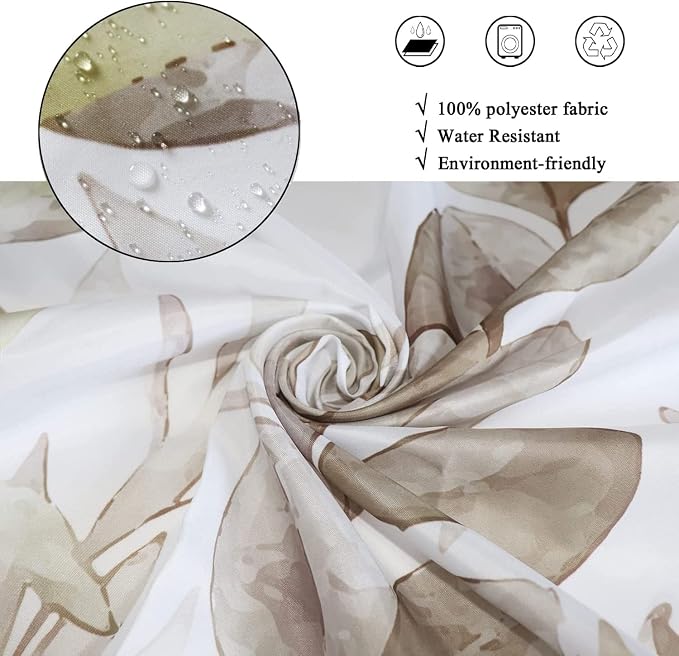 Botanical Shower Curtains (60" x 72"), Watercolor Autumn Eucalyptus Leaf Plant Tan Bathroom Curtain for Bathtub Home Decoration Waterproof Fabric Machine Washable with 12 Hooks