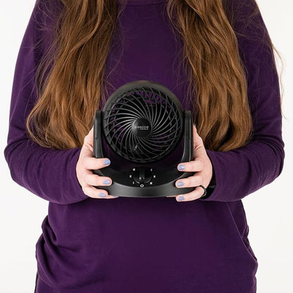IRIS USA WOOZOO Small Desk Fan, Air Circulator, 3 Speeds, 32ft Max Air Distance, 120° Adjustable Tilt, 27.5db Quiet Motor, Small Fan for Bedroom, Office, Dorm, Black