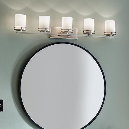 Kichler Hendrik 43" Vanity Light in Brushed Nickel, 5-Light Modern Bathroom Vanity with Satin Etched Cased Opal Glass, (43" W x 7.75" H), 5085NI