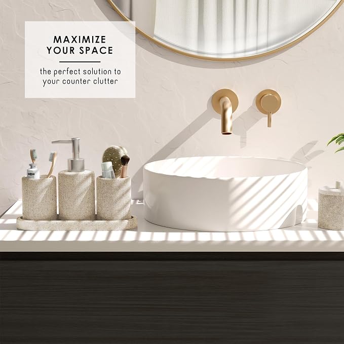 Clara Clark Bathroom Set - Beige Bathroom Accessories Set, 19PC Bathroom Accessory Set, Bathroom Sets with Shower Curtain Set, Soap Dispenser & Toothbrush Holder
