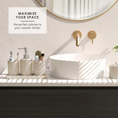Clara Clark Bathroom Set - Beige Bathroom Accessories Set, 19PC Bathroom Accessory Set, Bathroom Sets with Shower Curtain Set, Soap Dispenser & Toothbrush Holder