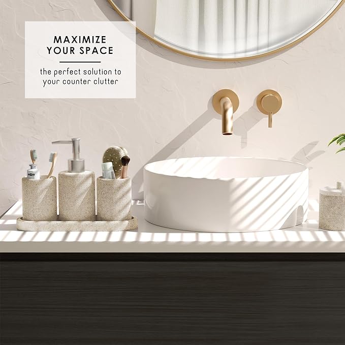 Clara Clark Bathroom Set - Beige Bathroom Accessories Set, 19PC Bathroom Accessory Set, Bathroom Sets with Shower Curtain Set, Soap Dispenser & Toothbrush Holder