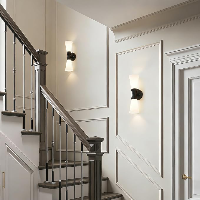 Bathroom Wall Sconce, Modern Indoor Vanity Light Fixtures 15",Up Down Lighting, Wall Mount Lamp for Living Room Bedroom Hallway Stairway Fireplace Mirror E26 Base 1PC White&Black