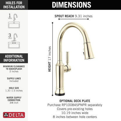 Delta Renaldi Kitchen Faucet with Pull Down Sprayer, Brushed Nickel Kitchen Sink Faucet, Delta ProClean, Lumicoat Polished Nickel 9184TL-PN-PR-DST