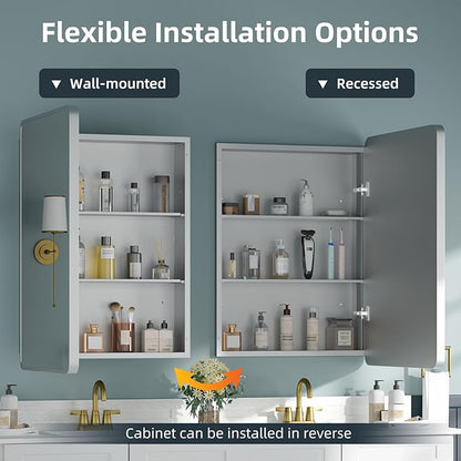 Medicine Cabinet 20 x 28 Inch, Silver Bathroom Medicine Cabinet with Mirror,Metal Beveled Mirror, Adjustable Shelves, Recessed or Wall Mount, Sturdy & Solid, Bathroom Mirror with Storage