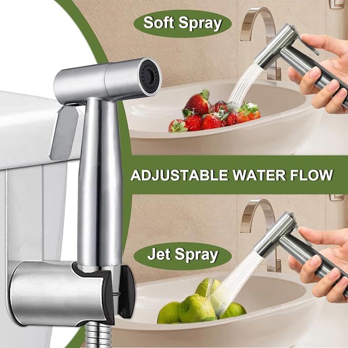 Handheld Bidet Sprayer for Toilet, Stainless Steel Bathroom Personal Hygiene Bidet Sprayer Set, Baby Cloth Diaper Sprayer with Adjustable Water Pressure Control, Perfect for Whole Family Cleaning Use
