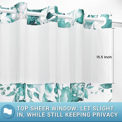 No Hook Shower Curtain with Liner, Eucalyptus Seaweed Green, 71x74 | Snap in Liner, 3 in 1, Water Repellent, Easy Install, Machine Washable, Hotel Style for Bathroom, Watercolor Pattern