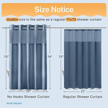River Dream Waffle No Hook Shower Curtain with Liner,Moonlight Blue,71x74 | Dotted Waffle,Snap-in Liner,Heavy Duty,Quick Dry,Mesh Top Window,With Bottom Magnets,Hotel-Grade,Washable,Standard Size