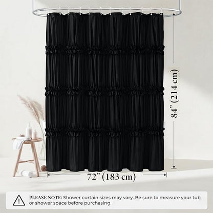 LIPA Boho Rustic Black Ruffle Shower Curtain 72x84 Inches | Farmhouse Shower Curtains for Bathroom,Water‑Resistant Fabric Shower Curtain,Bohemian Bathroom Decor