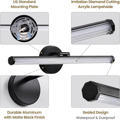 KAISITE Bathroom Light Fixture Over Mirror - Black Vanity Light 18W 4000K LED Bathroom Lighting Fixture Angle Adjustable 22 Inch Modern Vanity Light Bar for Bedroom Living Room