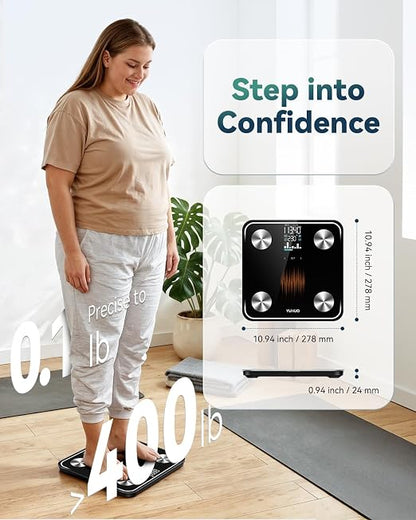 YUHUO Smart Scale for Body Weight and Body Fat, No-Phone Daily Check-Ins with Large LED Display, 4-Electrode Body Composition Scale, BMI Muscle Mass Body Water, 18 Metrics Sync App, 400lb