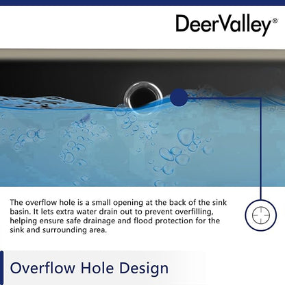 DeerValley Black Undermount Bathroom Sink 18'' x 13'' Rectangular Ceramic Bathroom Wash Basin with Overflow Hole DV-1U306B