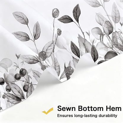 Small Stall Gray Eucalyptus Shower Curtain, Black and White Watercolor Plants Leaves Bathroom Decor, Botanical Foliage Waterproof Fabric Cloth Narrow Shower Curtain with Hooks 47X64 Inch