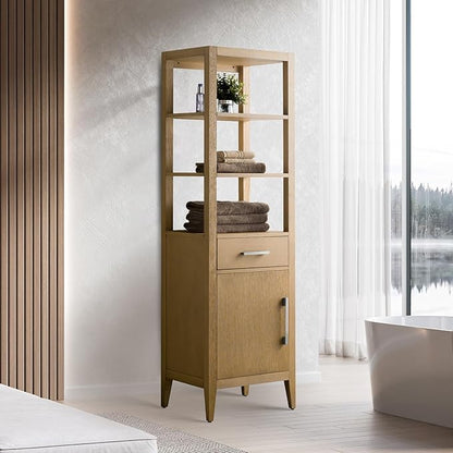 HomeBeyond 21 Inch Bathroom Vanity Cabinet with Shelves, Soft-Closing Doors, Natural Oak