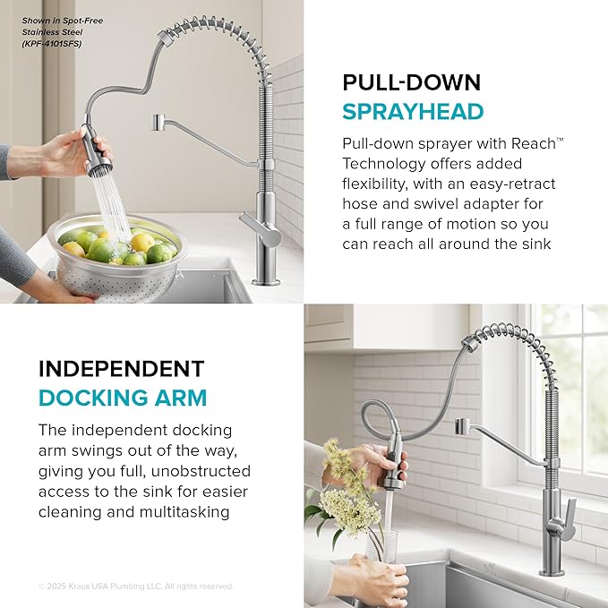 KRAUS Oletto Commercial Style 2-Function Single Handle Pull Down Kitchen Faucet in Matte Black, KPF-2643MB